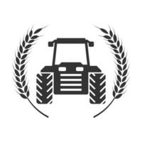 Vector illustration of rice tractor icon in dark color and white background