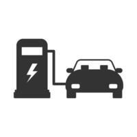 Vector illustration of car battery charging icon in dark color and white background