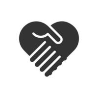 Vector illustration of hand love icon in dark color and white background