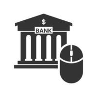 Vector illustration of bank and mouse icon in dark color and white background