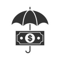 Vector illustration of money umbrella icon in dark color and white background