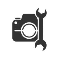 Vector illustration of camera service icon in dark color and white background