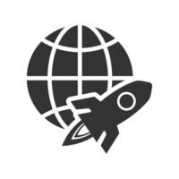 Vector illustration of world rockets icon in dark color and white background