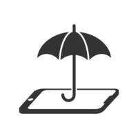 Vector illustration of umbrella and smartphone icon in dark color and white background