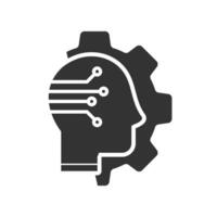 Vector illustration of cog robot technology icon in dark color and white background