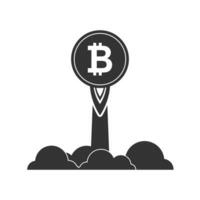 Vector illustration of bitcoin rocket money  icon in dark color and white background