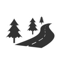 Vector illustration of forest road icon in dark color and white background