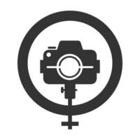 Vector illustration of camera ring light icon in dark color and white background