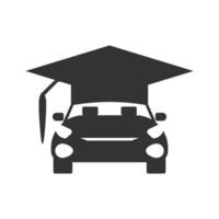 Vector illustration of driving school icon in dark color and white background