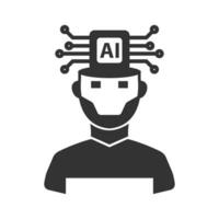 Vector illustration of ai robot icon in dark color and white background