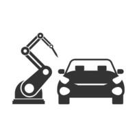 Vector illustration of car making machine icon in dark color and white background