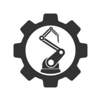 Vector illustration of cog machine icon in dark color and white background