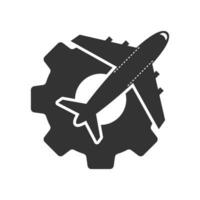 Vector illustration of plane cogs icon in dark color and white background