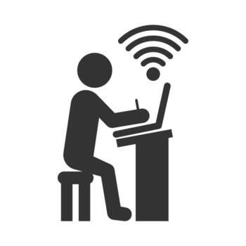 Vector illustration of learn with the internet icon in dark color and white background