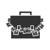 Vector illustration of money suitcase icon in dark color and white background