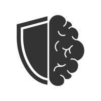 Vector illustration of brain protection icon in dark color and white background