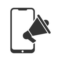 Vector illustration of announcement via smartphone icon in dark color and white background