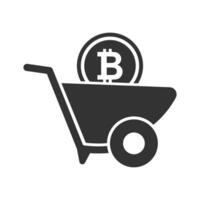 Vector illustration of bitcoin stroller icon in dark color and white background