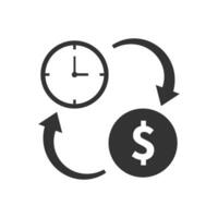 Vector illustration of exchange of time and money icon in dark color and white background