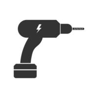 Vector illustration of battery drill icon in dark color and white background