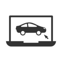 Vector illustration of car laptops icon in dark color and white background