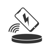 Vector illustration of wireless smartphone charger  icon in dark color and white background