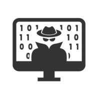 Vector illustration of hacker icon in dark color and white background