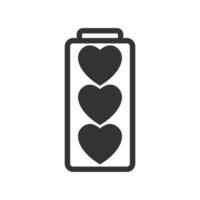 Vector illustration of love battery icon in dark color and white background