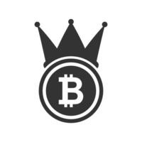 Vector illustration of bitcoin crown icon in dark color and white background