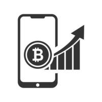 vector ilustración de funcionar bitcoin en teléfono inteligente icono en oscuro color y blanco antecedentes