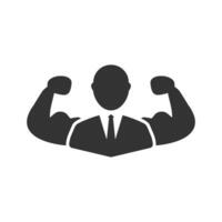 Vector illustration of strong employee icon in dark color and white background