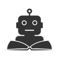 Vector illustration of robot education  icon in dark color and white background