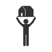 Vector illustration of people lift houses icon in dark color and white background