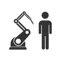 Vector illustration of machines and humans icon in dark color and white background