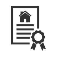 Vector illustration of house certificate icon in dark color and white background