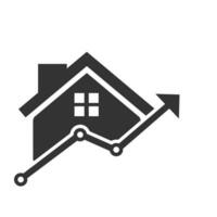 Vector illustration of house increase icon in dark color and white background