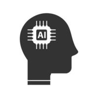 Vector illustration of brain ai icon in dark color and white background