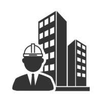 Vector illustration of building architect icon in dark color and white background