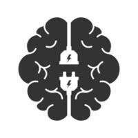 Vector illustration of brain plug icon in dark color and white background