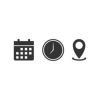 Vector illustration of date time place icon in dark color and white background