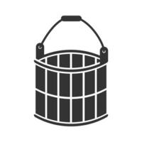 Vector illustration of wooden bucket icon in dark color and white background