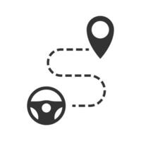Vector illustration of driving route icon in dark color and white background