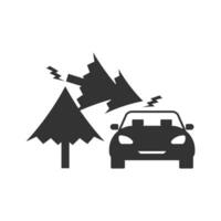 Vector illustration of tree fell on the road icon in dark color and white background