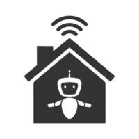 Vector illustration of robotic smart home icon in dark color and white background