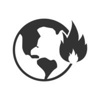 Vector illustration of the earth is burning icon in dark color and white background