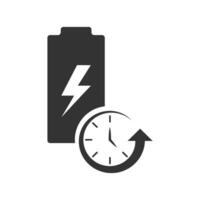 Vector illustration of battery usage time icon in dark color and white background