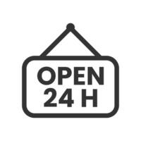 Vector illustration of open 24 hours icon in dark color and white background