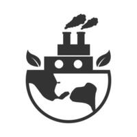 Vector illustration of eco-friendly factory icon in dark color and white background