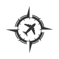 Vector illustration of airplane compass icon in dark color and white background