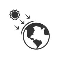 Vector illustration of sunlight to earth icon in dark color and white background